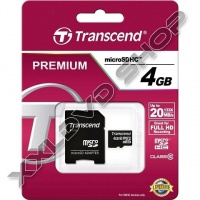 TRANSCEND 4GB MICRO SDHC MEMÓRIAKÁRTYA PREMIUM CLASS 10 + ADAPTER 